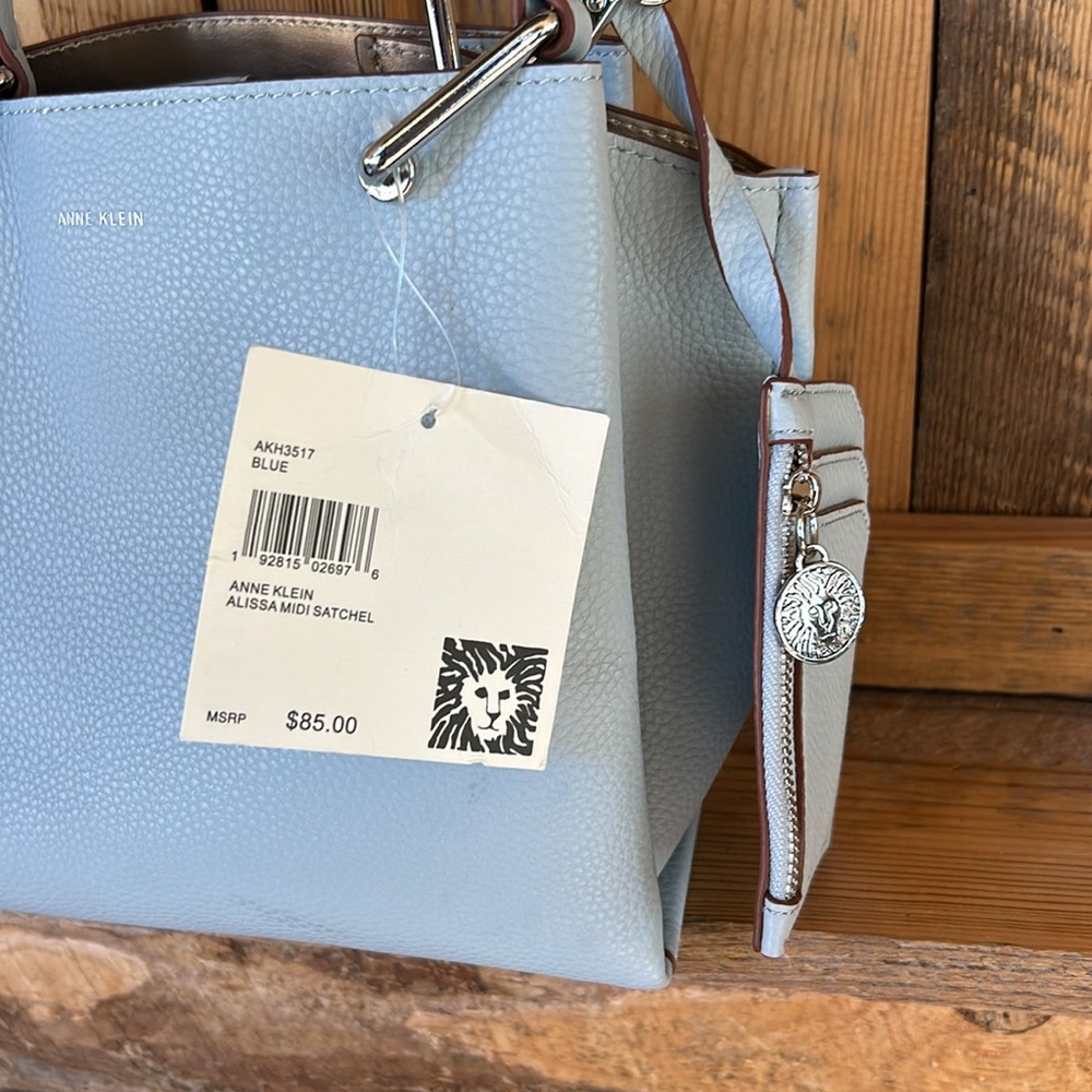 Blue Anne Klein Midi Satchel, crossbody or hand carry purse NWT - Picture 3 of 13